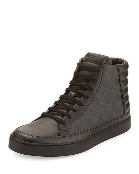 men's gucci black leather high top sneakers|gucci canvas high top sneakers.